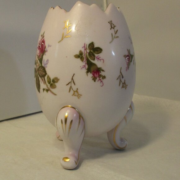 Vintage Napco Japan Porcelain Pale Pink Floral Egg Footed  Bowl Vase - Picture 2 of 8